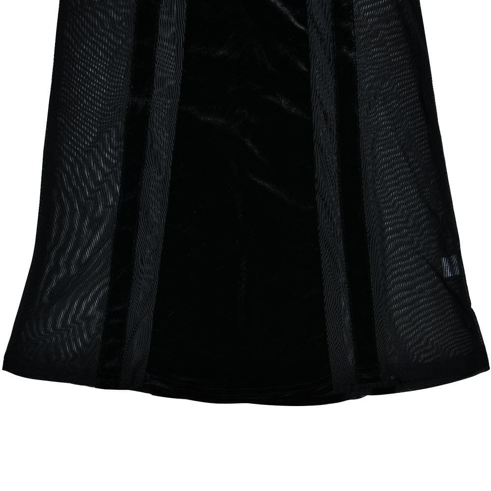 Mesh patchwork velvet solid long sleeve maxi dress 11