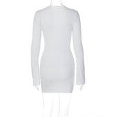 Lace up solid long sleeve ribbed self tie mini dress 9