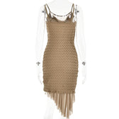 Textured mesh solid ruched irregular cami midi dress 4