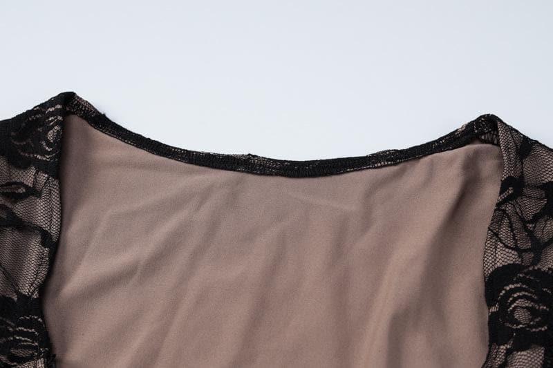 Long sleeve v neck lace contrast patchwork mini dress 5