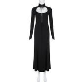 Lace up hollow out solid long sleeve maxi dress 2