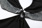 Long sleeve hollow out solid beaded backless self tie mini dress 5