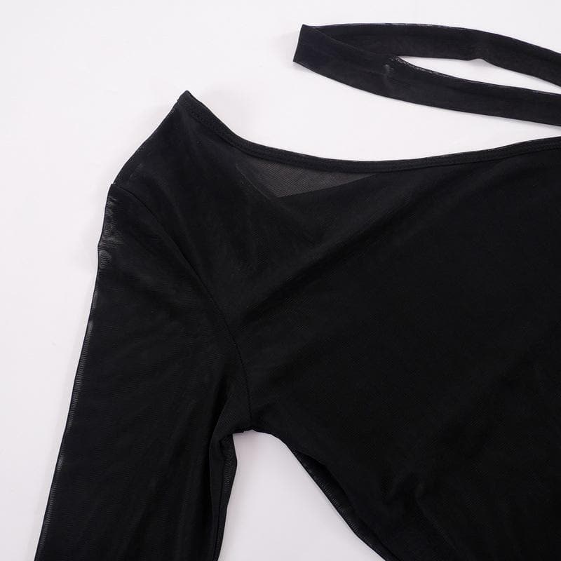 Mesh one shoulder buckle ruffle irregular mini dress 4