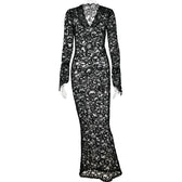 Lace see through long sleeve v neck solid maxi dress 5