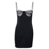 Hollow out mesh ruched zip up back dress 2