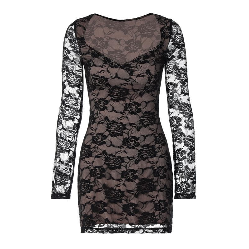 Long sleeve v neck lace contrast patchwork mini dress 2