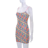 Mesh letter print contrast square neck backless cami mini dress 3