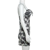 Rose print lace hem contrast spaghetti strap mini dress 4