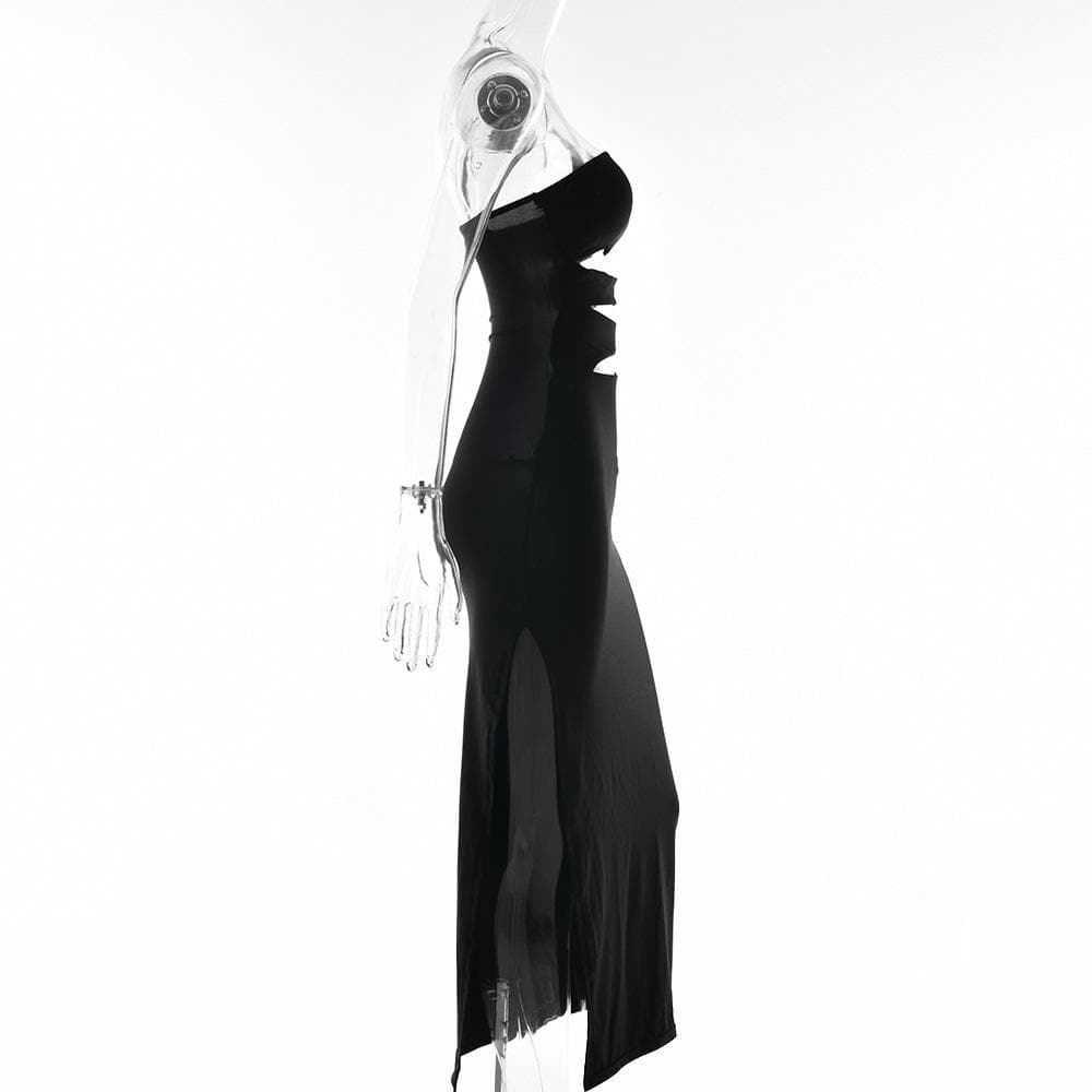 One Shoulder Mesh Cut Out Sleeveless Bodycon Maxi Dress 2