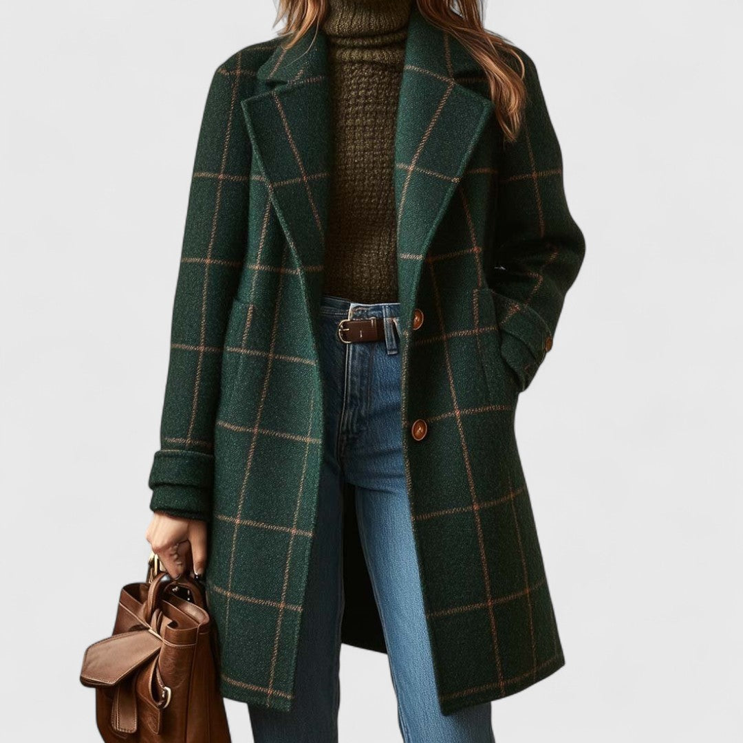 Notch Lapel Windowpane Check Longline Coat