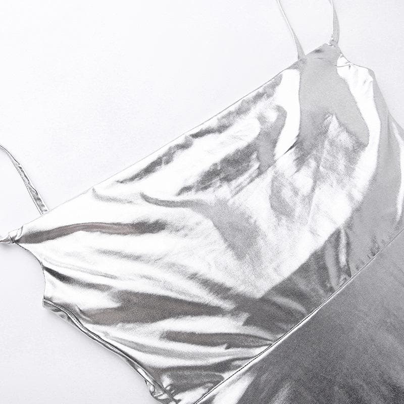 Cowl neck slit backless metallic cami midi dress 6
