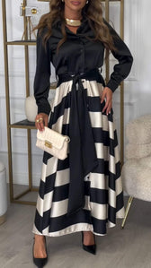 Collared Long Sleeve Striped Satin Two Piece Set 6