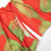 Irregular ruched slit sheer mesh see through tie dye one shoulder maxi dress 6