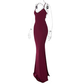 Ruched solid backless cross back v neck lace up maxi dress 8