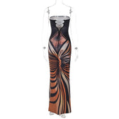 Lace up contrast print slit backless tube maxi dress 4