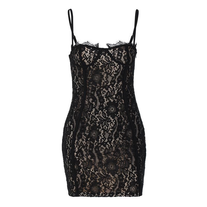 Lace contrast zip-up backless cami mini dress 2