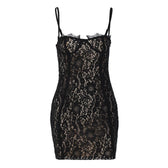 Lace contrast zip-up backless cami mini dress 2