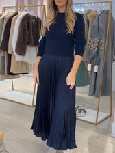 High Neck Long Sleeve Knit Pleated Faux Two Piece Maxi Dress 5