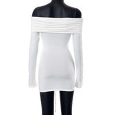 Lace up long sleeve off shoulder ruched solid mini dress 4