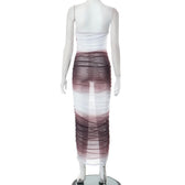 Gradient sheer mesh see through ruched tube maxi dress 4