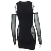Mesh sleeveless solid gloves crewneck mini dress 4