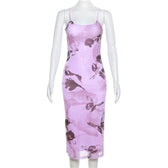Mesh butterfly pattern slit backless contrast cami midi dress 8