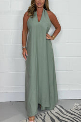 Halter Neck Deep V-Neck Flowy Maxi Dress 3