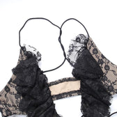 Cross front backless hollow out lace hem contrast mini dress 5