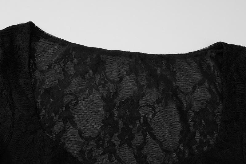 Long sleeve lace gloves see through sweetheart neck mini dress 4