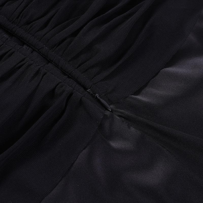 Mesh patchwork zip-up solid backless ruched cami midi dress 6