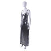 Metallic v neck backless solid low cut cami maxi dress 7