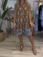 Paisley Print Sleeveless Tiered Mini Dress