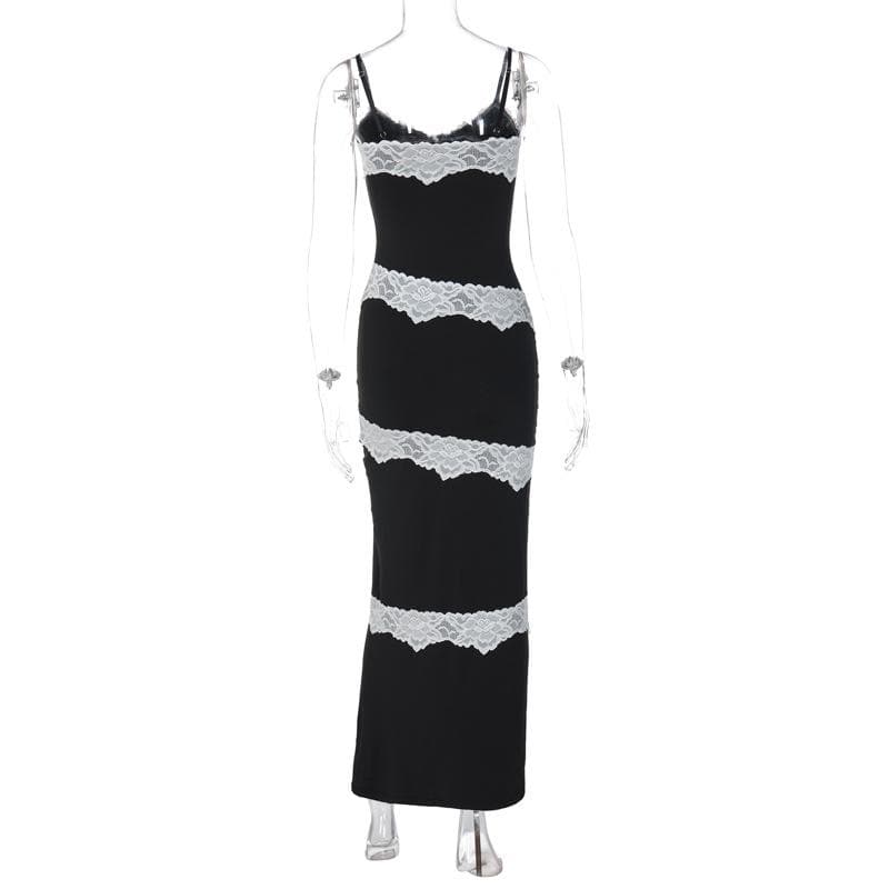 V neck lace hem contrast irregular cami maxi dress 4