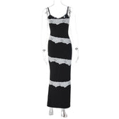 V neck lace hem contrast irregular cami maxi dress 4