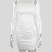 Feather off shoulder solid backless tube dress 2