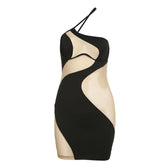 Mesh see through irregular one shoulder mini dress 2