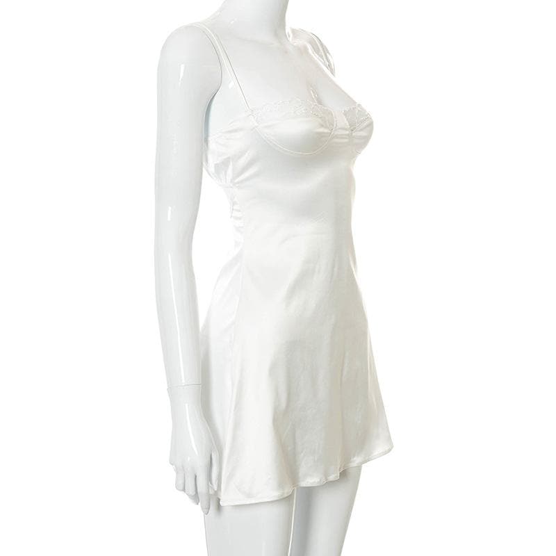 Lace hem satin ruched hollow out backless cami mini dress 3