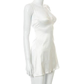 Lace hem satin ruched hollow out backless cami mini dress 3