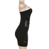 Cross front solid mesh backless patchwork tube mini dress 3