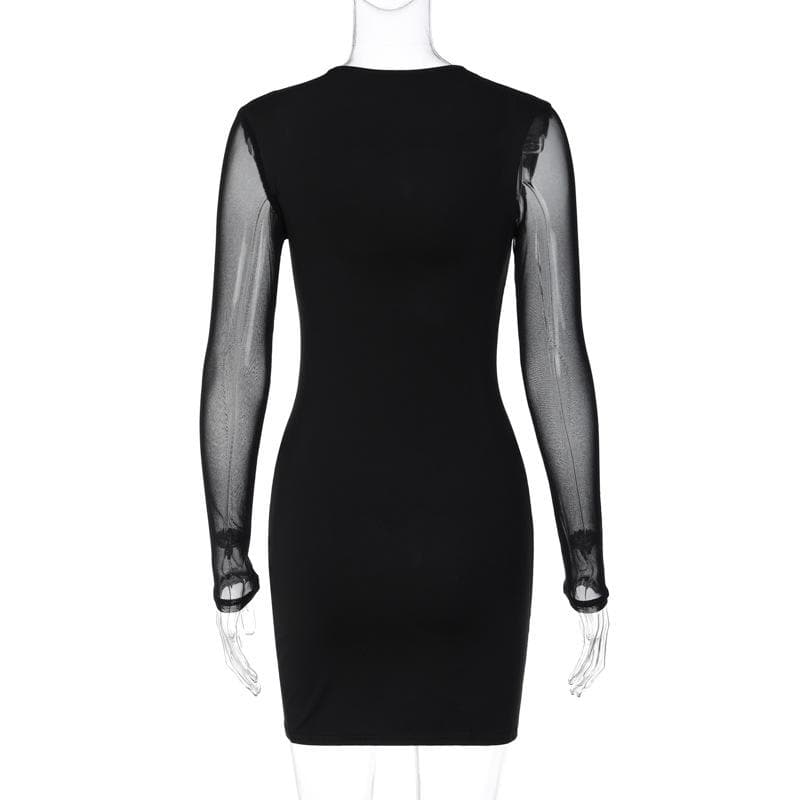 Mesh long sleeve patchwork solid mini dress 4