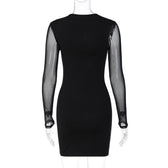 Mesh long sleeve patchwork solid mini dress 4