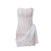 Irregular ruched backless lace up bustier tube mini dress 2
