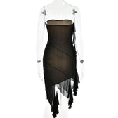 Mesh ruffle solid irregular backless tube mini dress 4