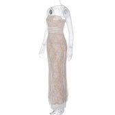 Long sleeve lace zip-up ruched shrug cami maxi dress 7