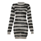 Crochet striped contrast long sleeve crewneck mini dress 2