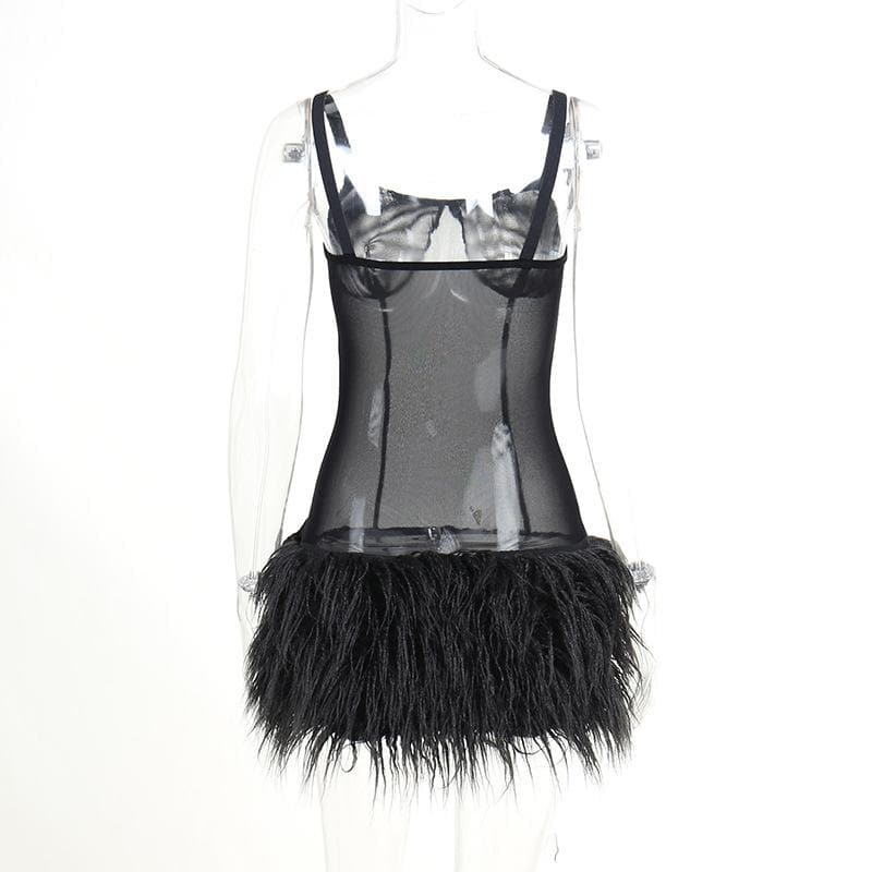 Mesh see through feather sleeveless backless mini dress 5