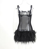 Mesh see through feather sleeveless backless mini dress 5