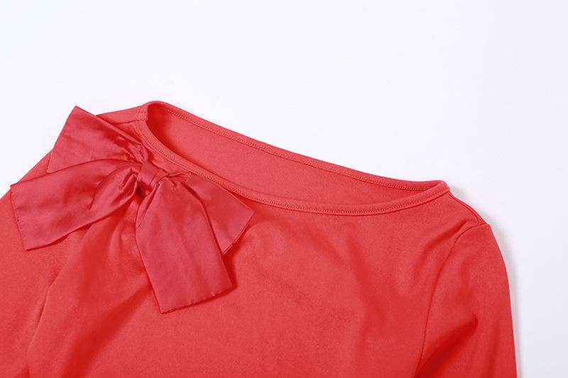 Bowknot backless hollow out solid long sleeve maxi dress