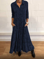 Printed Collared Long Sleeve Pocket Maxi Dress 4