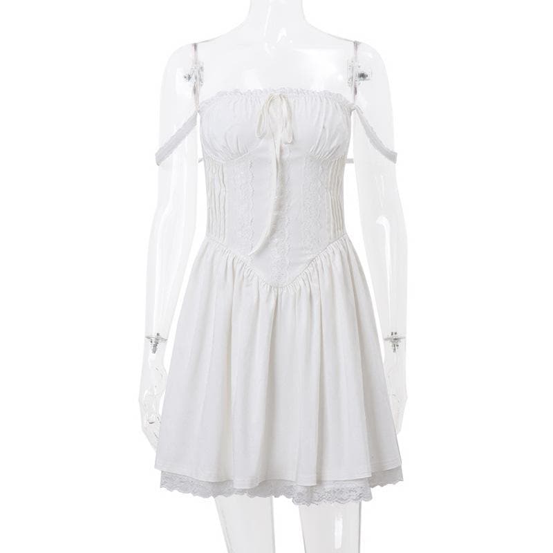 Lace hem lace up ruched backless square neck mini dress 8